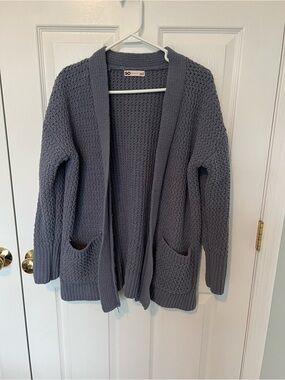 SO Open-Front Textured Knit Cardigan - blue Gray